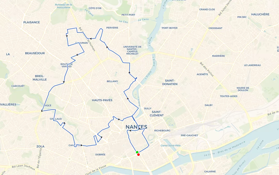Représentation du parcours NR 13 – Barberie – Canclaux